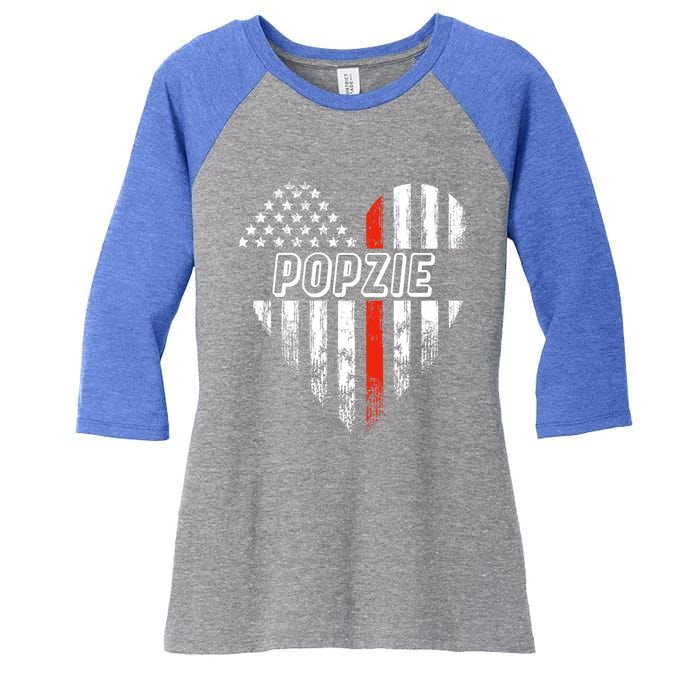 Proud Firefighter Popzie American Flag Heart Gift Women's Tri-Blend 3/4-Sleeve Raglan Shirt