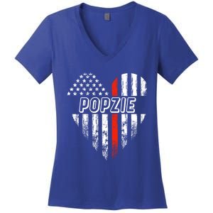 Proud Firefighter Popzie American Flag Heart Gift Women's V-Neck T-Shirt