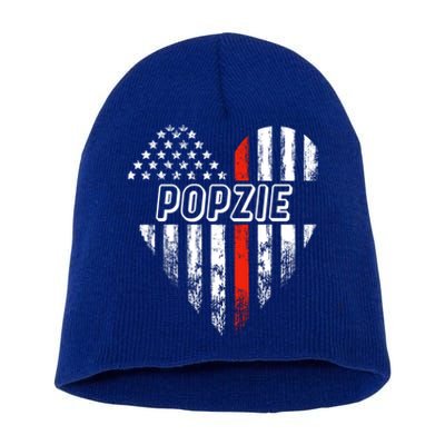 Proud Firefighter Popzie American Flag Heart Gift Short Acrylic Beanie