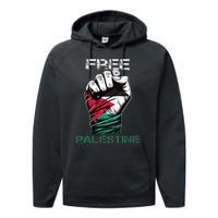 Palestine Free Palestine in Arabic Free Gaza Palestine Flag Performance Fleece Hoodie