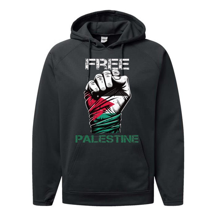 Palestine Free Palestine in Arabic Free Gaza Palestine Flag Performance Fleece Hoodie