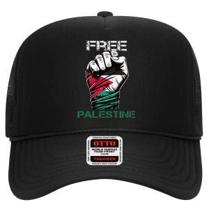 Palestine Free Palestine in Arabic Free Gaza Palestine Flag High Crown Mesh Back Trucker Hat