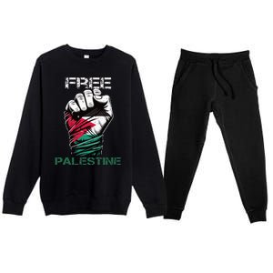 Palestine Free Palestine in Arabic Free Gaza Palestine Flag Premium Crewneck Sweatsuit Set