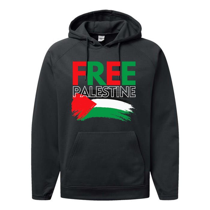 Palestine Free Palestine In Arabic Free Gaza Palestine Flag Performance Fleece Hoodie