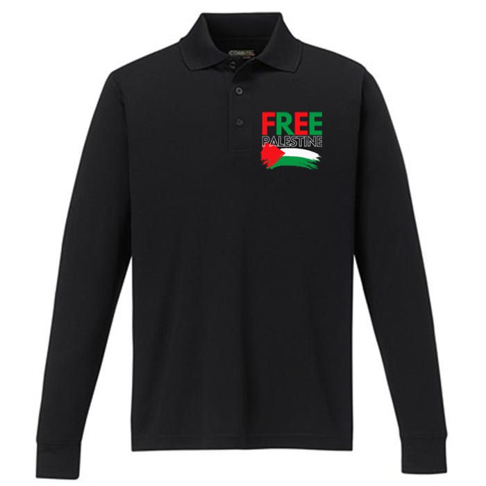 Palestine Free Palestine In Arabic Free Gaza Palestine Flag Performance Long Sleeve Polo