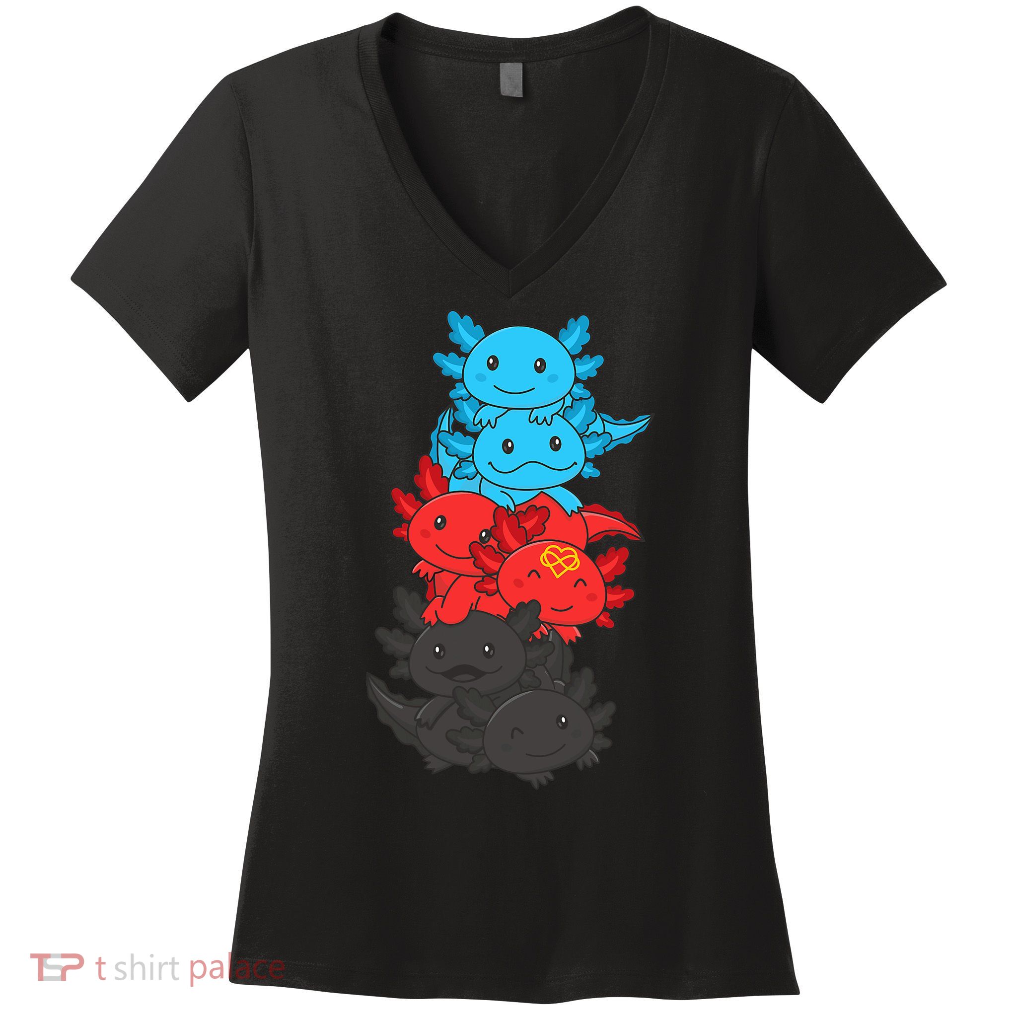 Polyamory Flag Pride LGBTQ Axolotl Women's V-Neck T-Shirt