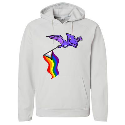 Pride Flag Pterosaur Pterodactyl Rainbow Dinosaur Performance Fleece Hoodie