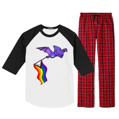 Pride Flag Pterosaur Pterodactyl Rainbow Dinosaur Raglan Sleeve Pajama Set