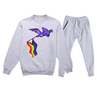 Pride Flag Pterosaur Pterodactyl Rainbow Dinosaur Premium Crewneck Sweatsuit Set