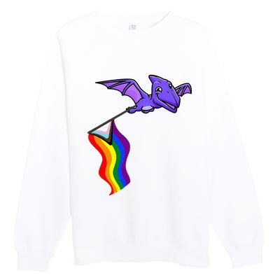 Pride Flag Pterosaur Pterodactyl Rainbow Dinosaur Premium Crewneck Sweatshirt