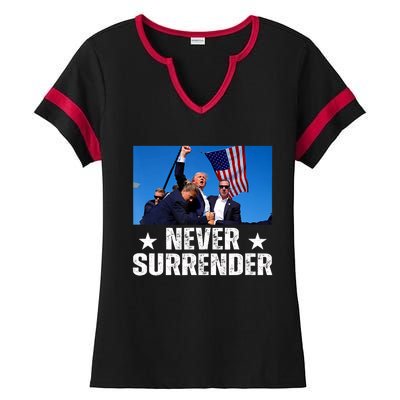 Pray For President Trump Never Surrender God Bless Trump Ladies Halftime Notch Neck Tee