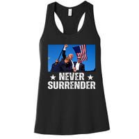 Pray For President Trump Never Surrender God Bless Trump Women's Racerback Tank