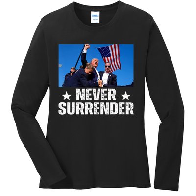 Pray For President Trump Never Surrender God Bless Trump Ladies Long Sleeve Shirt