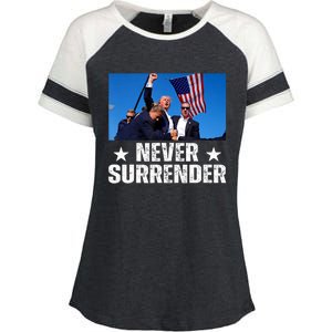 Pray For President Trump Never Surrender God Bless Trump Enza Ladies Jersey Colorblock Tee