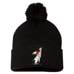 Palestine Free Palestine In Arabic Free Gaza Palestine Pom Pom 12in Knit Beanie