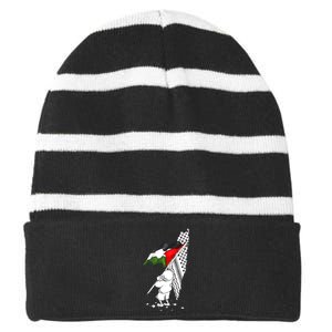 Palestine Free Palestine In Arabic Free Gaza Palestine Striped Beanie with Solid Band