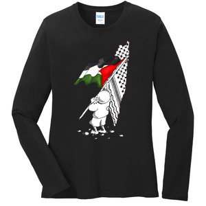 Palestine Free Palestine In Arabic Free Gaza Palestine Ladies Long Sleeve Shirt