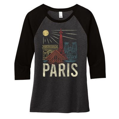 Paris France Paris Vacation Eiffel Tower Paris Souvenir Women's Tri-Blend 3/4-Sleeve Raglan Shirt