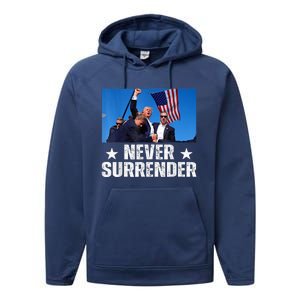 Pray For President Trump Never Surrender God Bless Trump Performance Fleece Hoodie