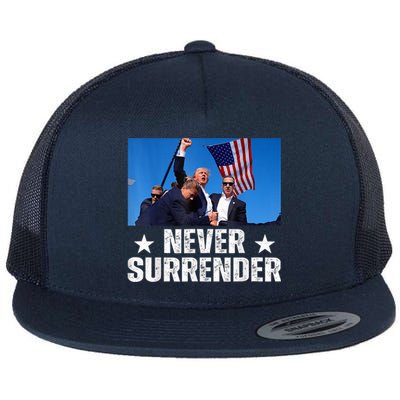 Pray For President Trump Never Surrender God Bless Trump Flat Bill Trucker Hat