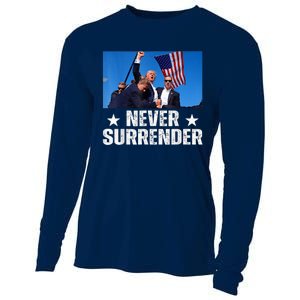 Pray For President Trump Never Surrender God Bless Trump Cooling Performance Long Sleeve Crew