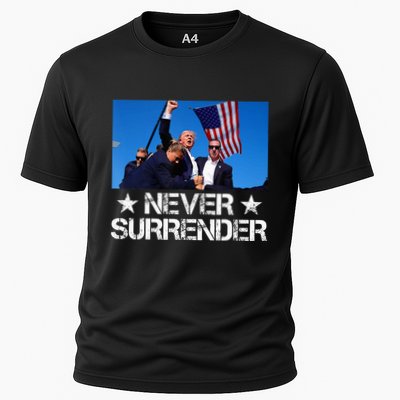 Pray For President Trump Never Surrender God Bless Trump Cooling Performance Crew T-Shirt