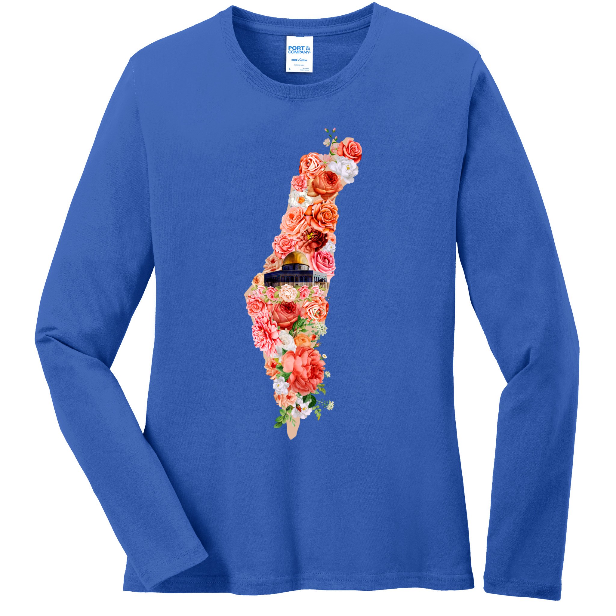 Palestine Free Palestine Gaza Floral Palestine Flag Arabic Gift Ladies Long Sleeve Shirt