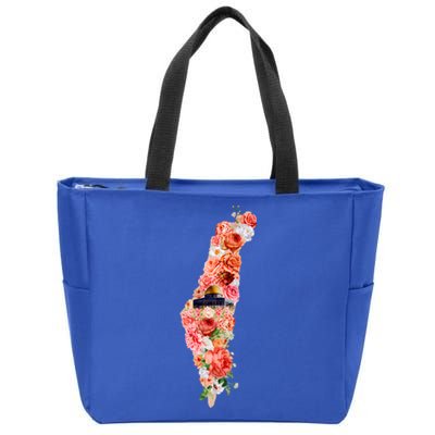 Palestine Free Palestine Gaza Floral Palestine Flag Arabic Gift Zip Tote Bag