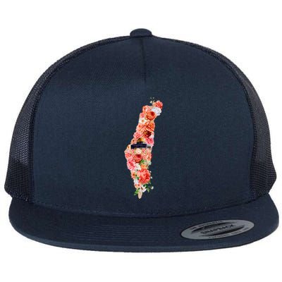 Palestine Free Palestine Gaza Floral Palestine Flag Arabic Gift Flat Bill Trucker Hat