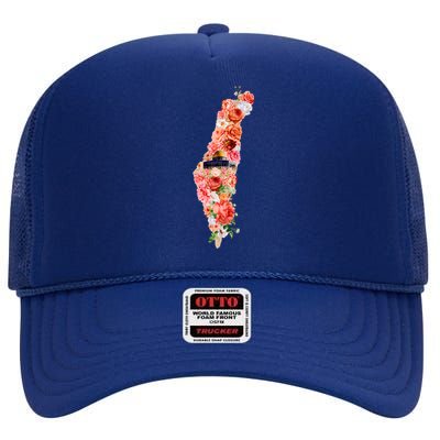 Palestine Free Palestine Gaza Floral Palestine Flag Arabic Gift High Crown Mesh Back Trucker Hat