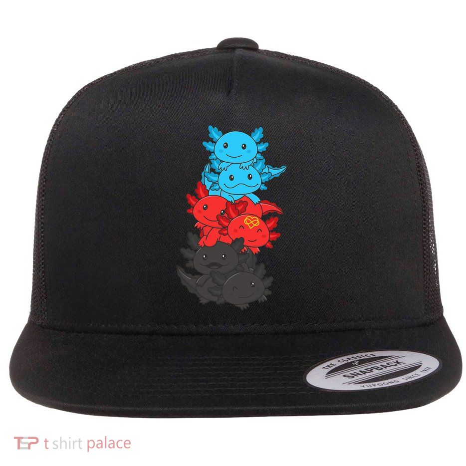 Polyamory Flag Pride LGBTQ Axolotl Flat Bill Trucker Hat
