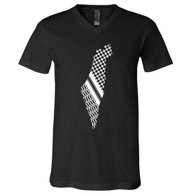 Palestine Free Palestine Free Gaza Palestine Flag Arabic V-Neck T-Shirt