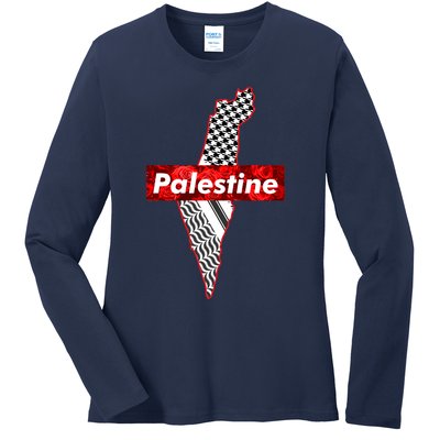 Palestine Free Palestine Free Gaza Palestine Flag Arabic Ladies Long Sleeve Shirt