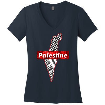 Palestine Free Palestine Free Gaza Palestine Flag Arabic Women's V-Neck T-Shirt