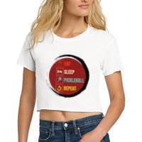 Pickleball Funny Quote Eat Sleep Pickleball Repeat Women's Crop Top Tee