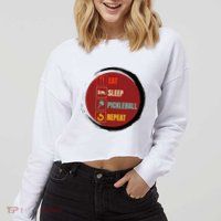Pickleball Funny Quote Eat Sleep Pickleball Repeat Cropped Pullover Crew