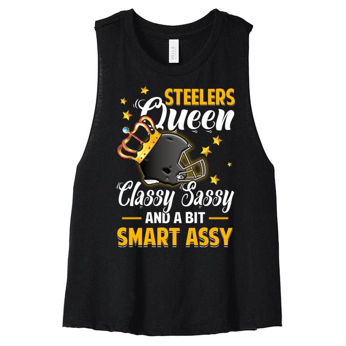 Pittsburgh Football Queen Classy Sassy And A Bit Smart Assy Women's Racerback Cropped Tank