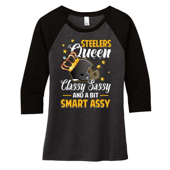 Pittsburgh Football Queen Classy Sassy And A Bit Smart Assy Women's Tri-Blend 3/4-Sleeve Raglan Shirt