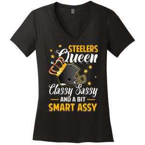 Pittsburgh Football Queen Classy Sassy And A Bit Smart Assy Women's V-Neck T-Shirt