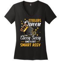 Pittsburgh Football Queen Classy Sassy And A Bit Smart Assy Women's V-Neck T-Shirt