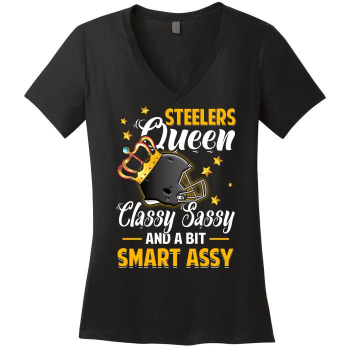 Pittsburgh Football Queen Classy Sassy And A Bit Smart Assy Women's V-Neck T-Shirt