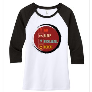 Pickleball Funny Quote Eat Sleep Pickleball Repeat Women's Tri-Blend 3/4-Sleeve Raglan Shirt