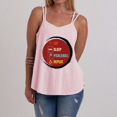 Pickleball Funny Quote Eat Sleep Pickleball Repeat Women's Strappy Tank