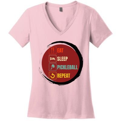 Pickleball Funny Quote Eat Sleep Pickleball Repeat Women's V-Neck T-Shirt