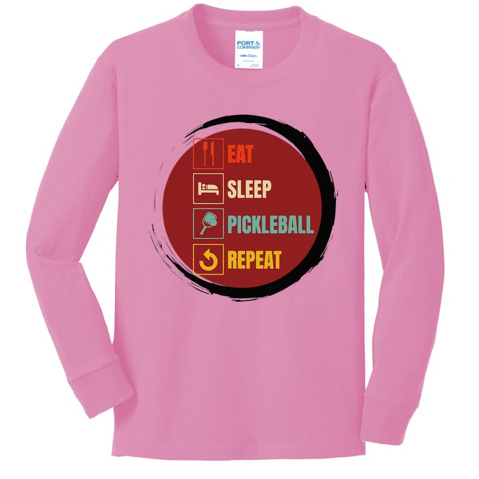 Pickleball Funny Quote Eat Sleep Pickleball Repeat Kids Long Sleeve Shirt