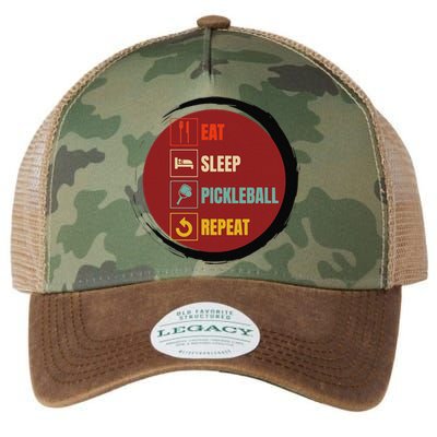 Pickleball Funny Quote Eat Sleep Pickleball Repeat Legacy Tie Dye Trucker Hat