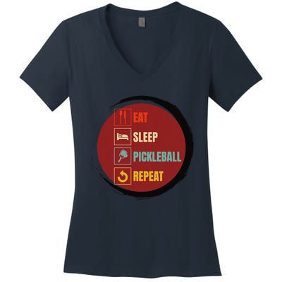 Pickleball Funny Quote Eat Sleep Pickleball Repeat Women's V-Neck T-Shirt