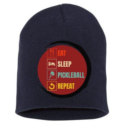 Pickleball Funny Quote Eat Sleep Pickleball Repeat Short Acrylic Beanie