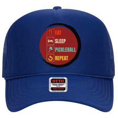 Pickleball Funny Quote Eat Sleep Pickleball Repeat High Crown Mesh Back Trucker Hat