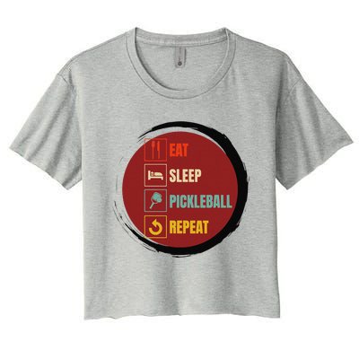 Pickleball Funny Quote Eat Sleep Pickleball Repeat Women's Crop Top Tee